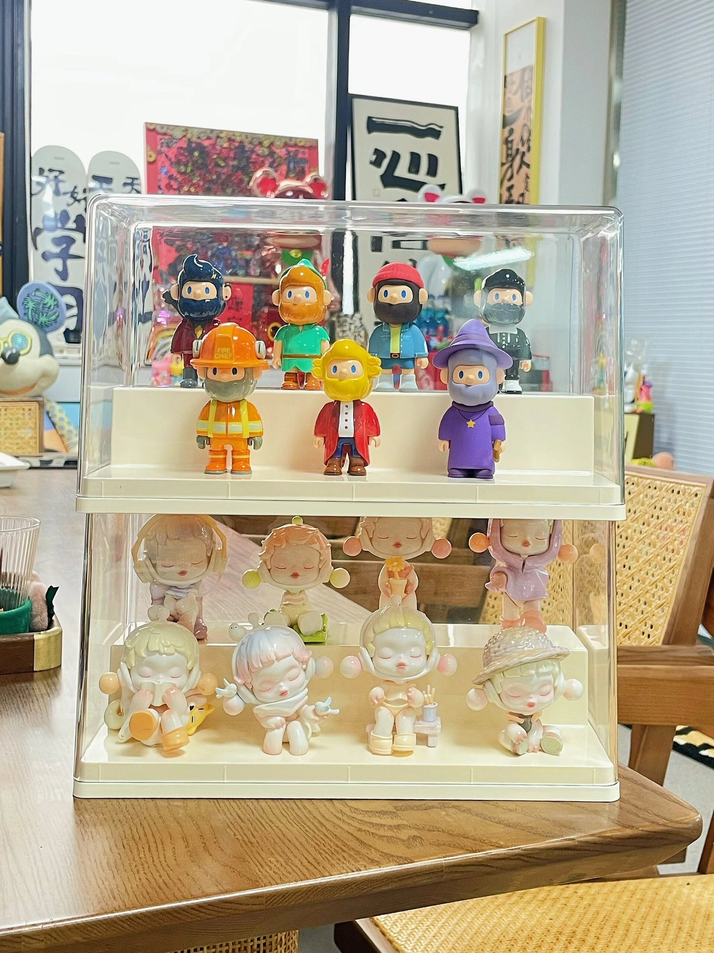 #911 Display Case for Blind Box (2 Layers) | Beige color theme | Acrylic display case | Toy Organizer Box | Toy Display Storage