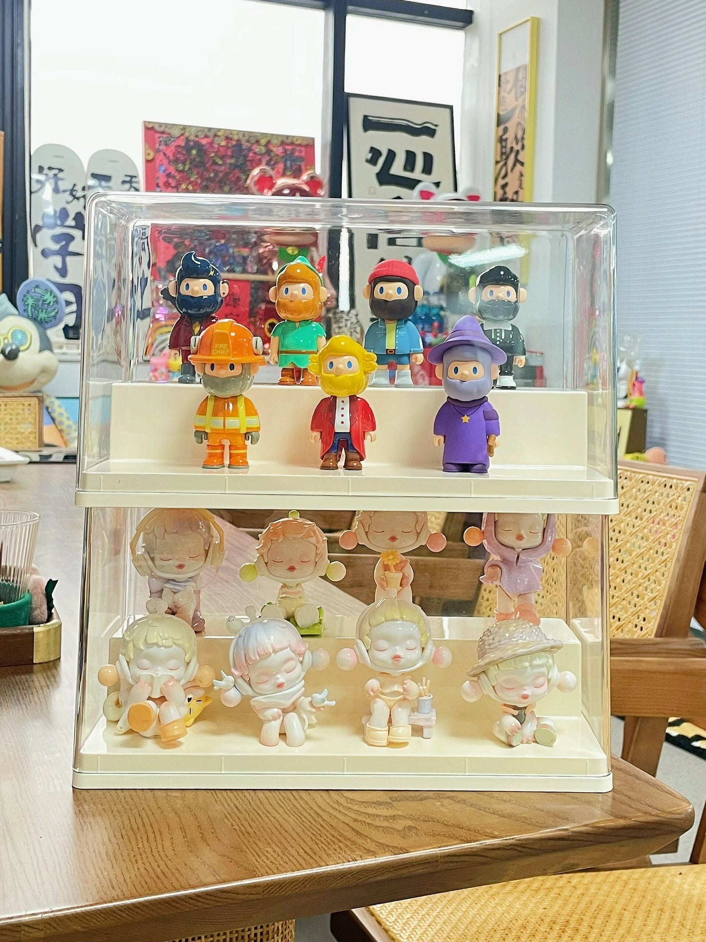 #911 Display Case for Blind Box (2 Layers) | Beige color theme | Acrylic display case | Toy Organizer Box | Toy Display Storage